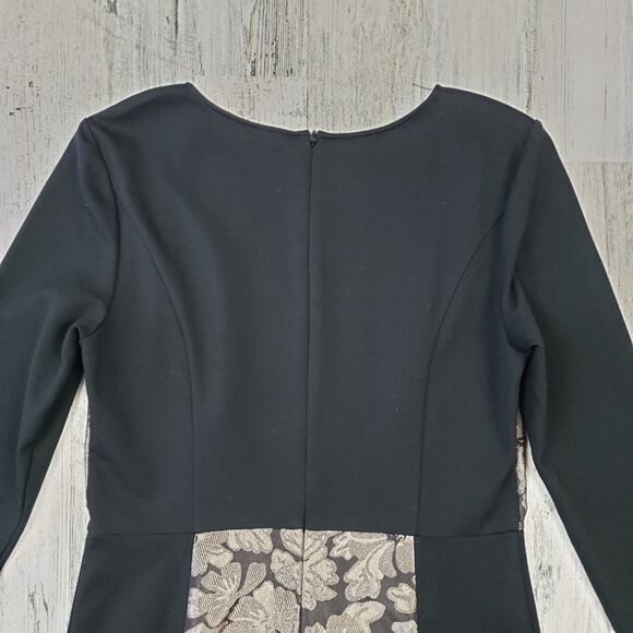 NWOT DKNYC Black Gold Metallic Floral Sheath L/S Mini Dress Women's Size 8 - Picture 9 of 12